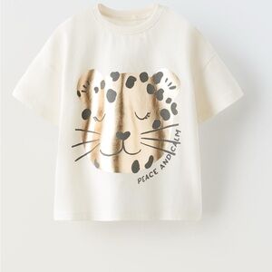 Zara Kids White Leopard Graphic Tee